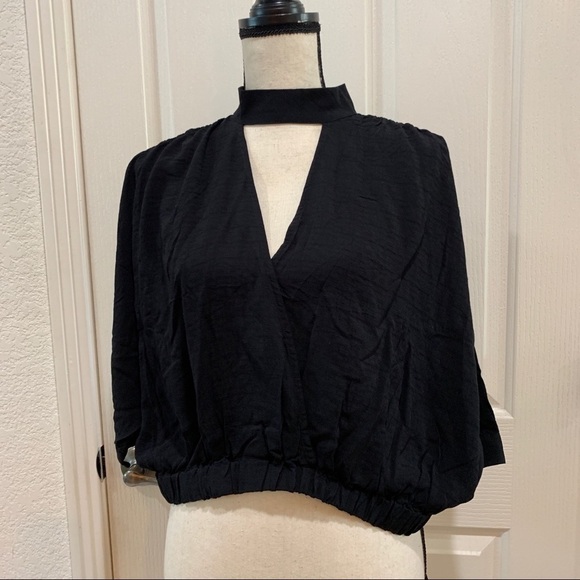ANTHROPOLOGIE Maeve Surplice Hi-Neck Cutout Blouse - Picture 6 of 8